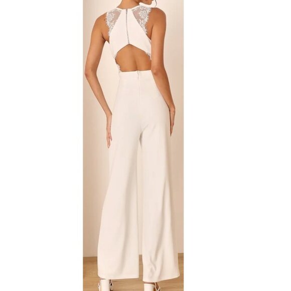 Lulus Love Your Heart Ivory White Lace Wide-Leg Jumpsuit Size XS NWOT - Picture 8 of 12